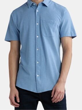 3 pc George Light Blue Short-Sleeve Button-Down Shirt size Medium